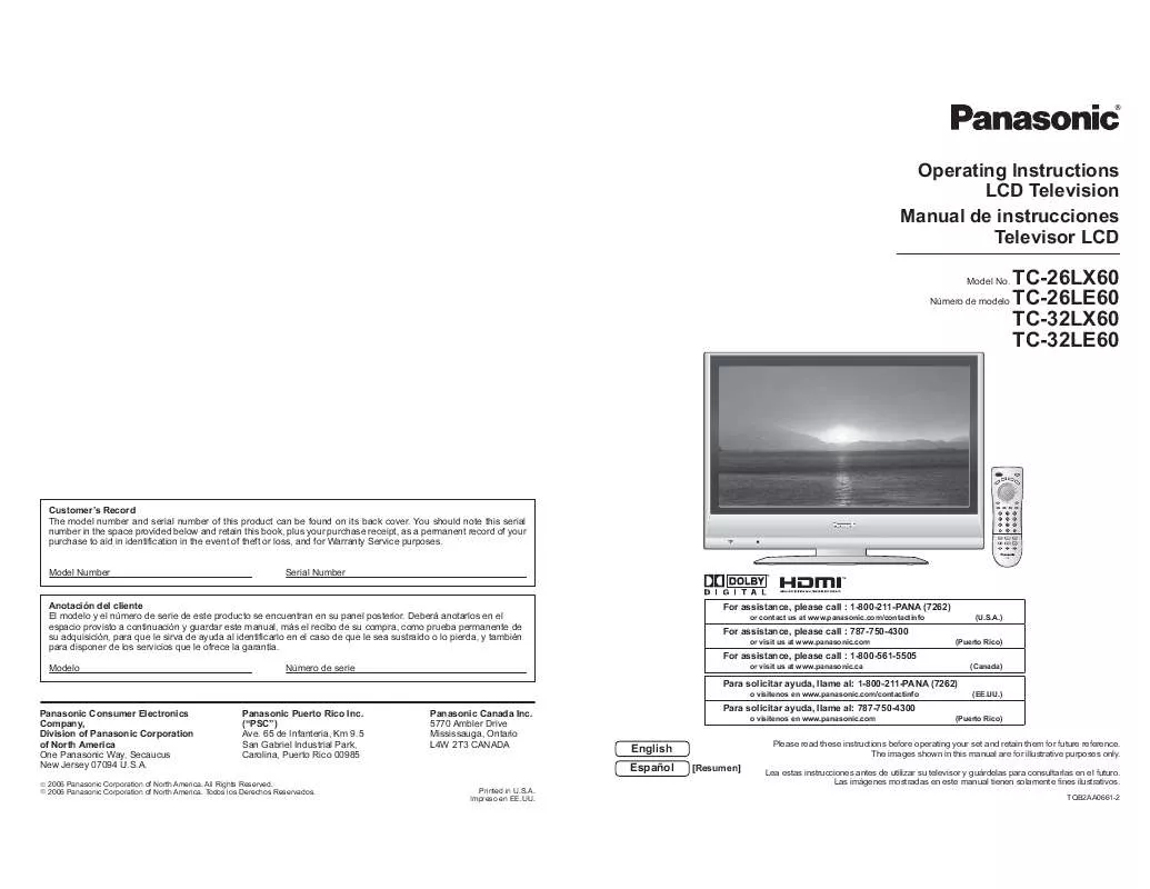 Mode d'emploi PANASONIC TC-26LX60