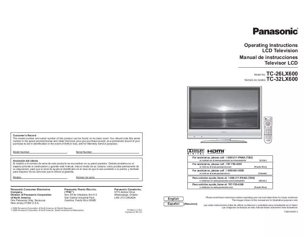 Mode d'emploi PANASONIC TC-26LX600