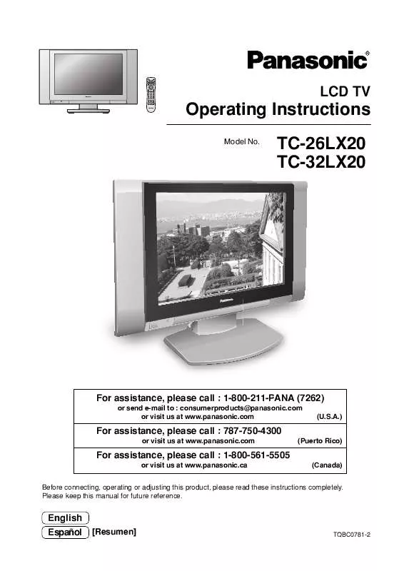 Mode d'emploi PANASONIC TC-32LX20