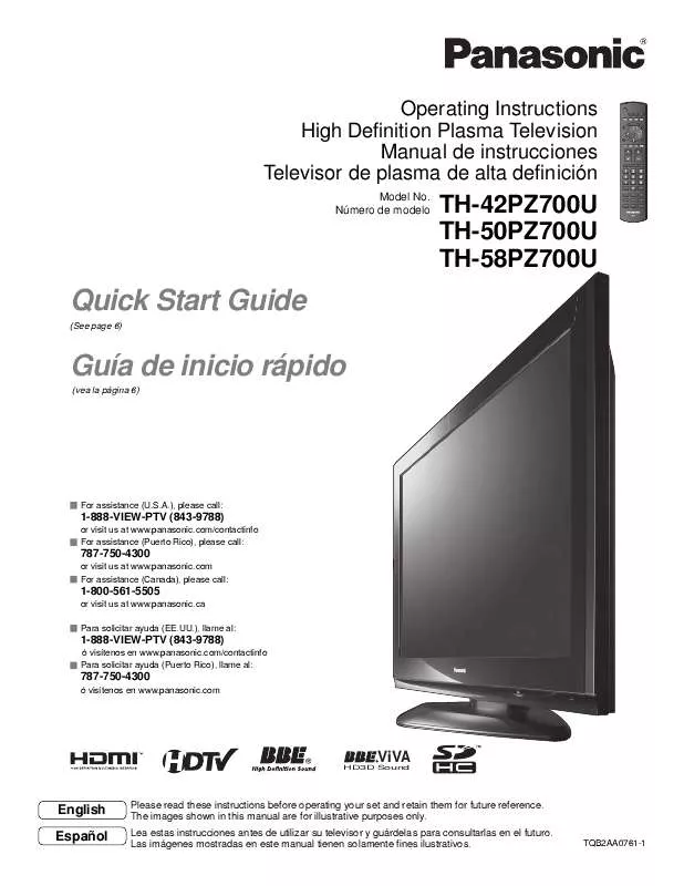 Mode d'emploi PANASONIC TH-50PZ700