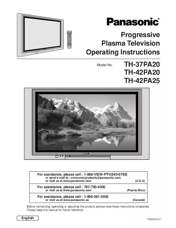 Mode d'emploi PANASONIC TH-37PA20U