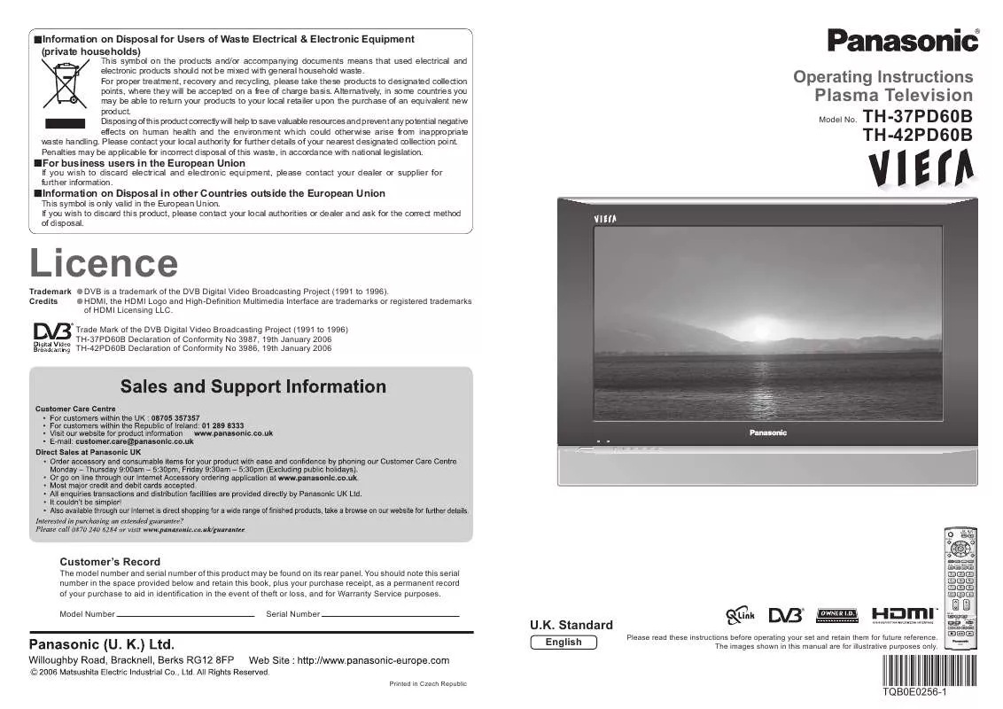 Mode d'emploi PANASONIC TH-37PD60B