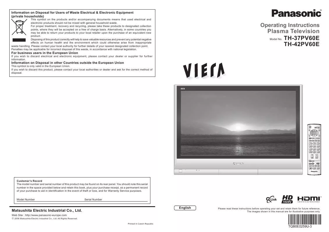 Mode d'emploi PANASONIC TH-37PV60E