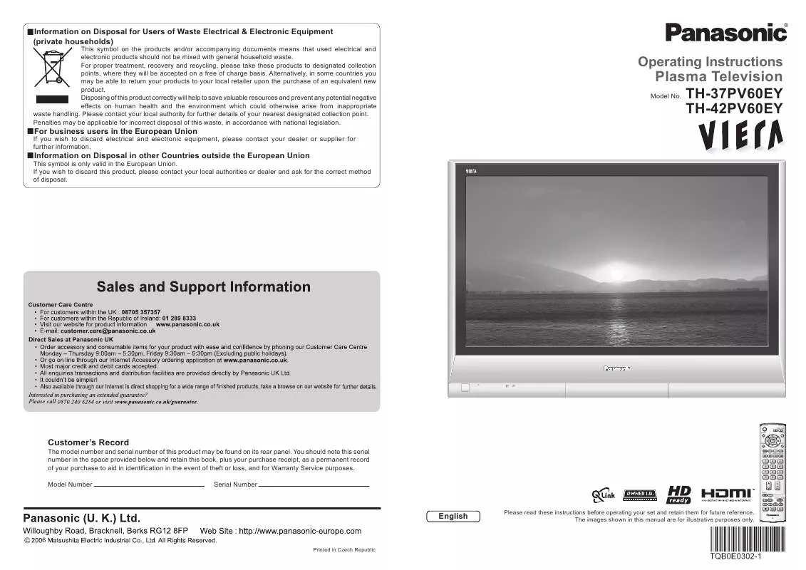 Mode d'emploi PANASONIC TH-37PV60EY