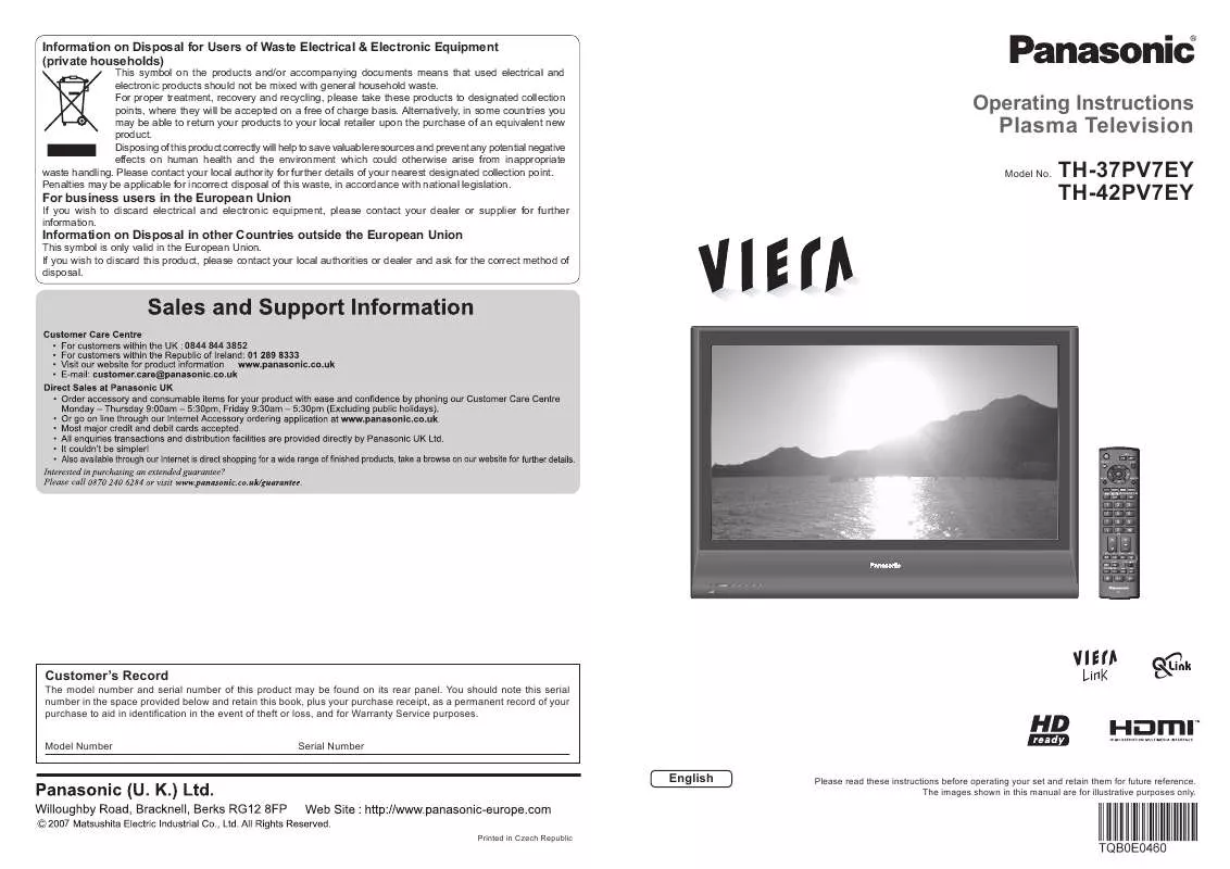 Mode d'emploi PANASONIC TH-37PV7EY