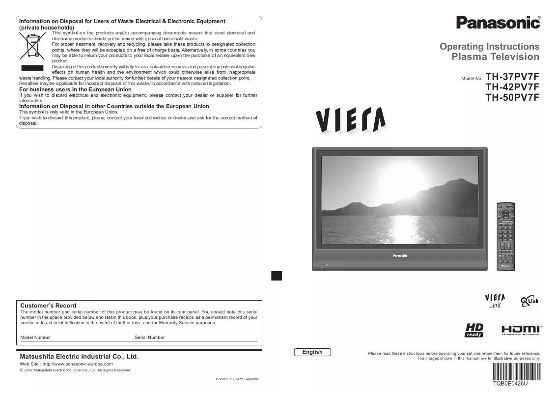 Mode d'emploi PANASONIC TH-37PV7F