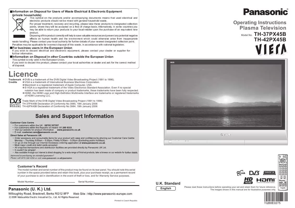 Mode d'emploi PANASONIC TH-37PX45B