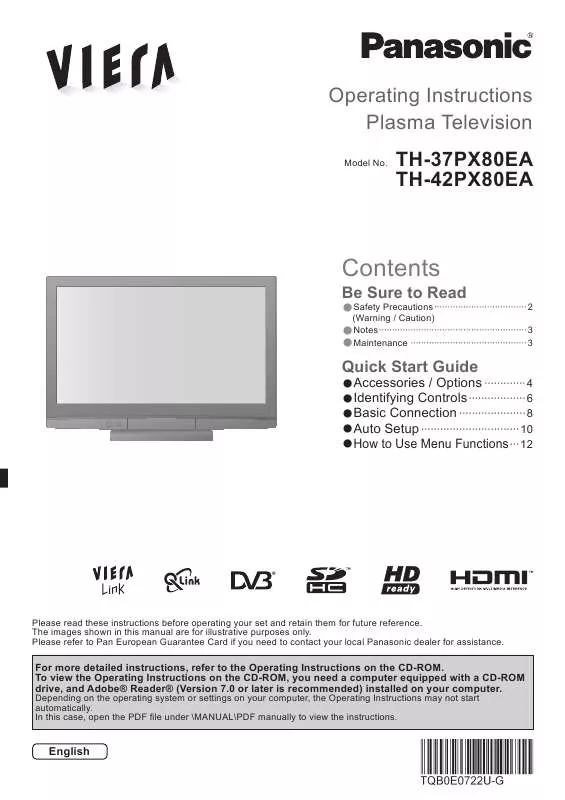 Mode d'emploi PANASONIC TH-37PX80EA