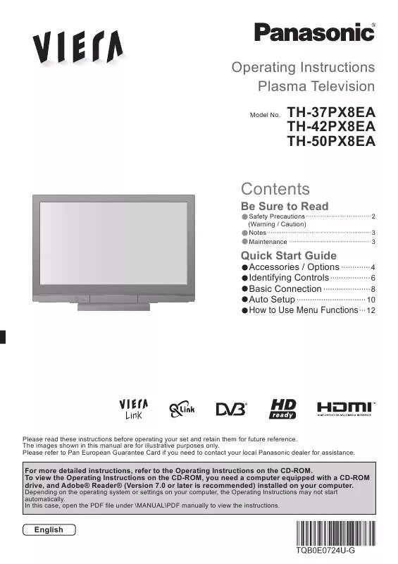 Mode d'emploi PANASONIC TH-37PX8EA