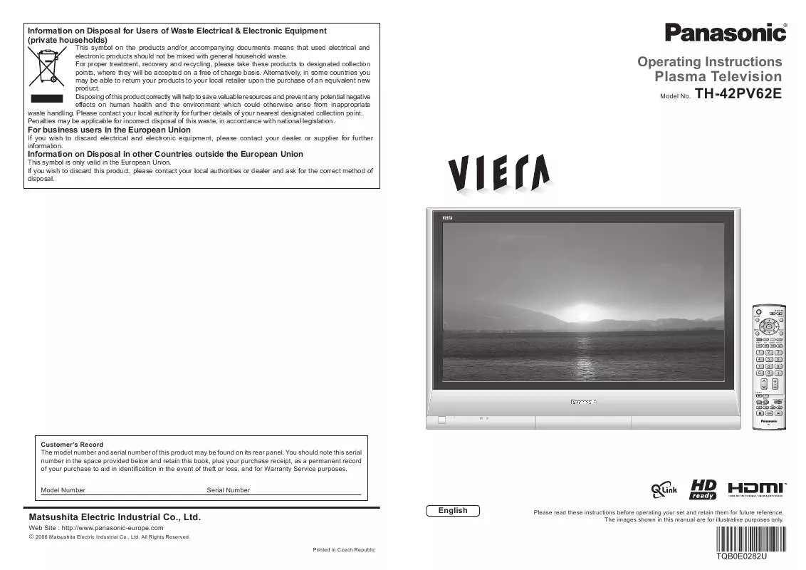 Mode d'emploi PANASONIC TH-42PV62E