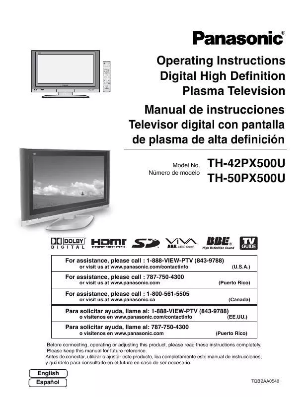 Mode d'emploi PANASONIC TH-42PX500U