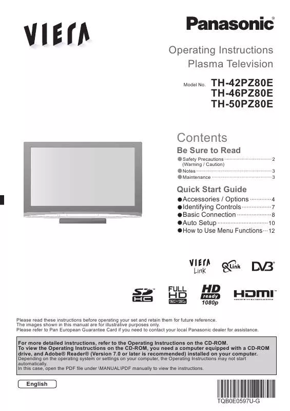 Mode d'emploi PANASONIC TH-42PZ80E