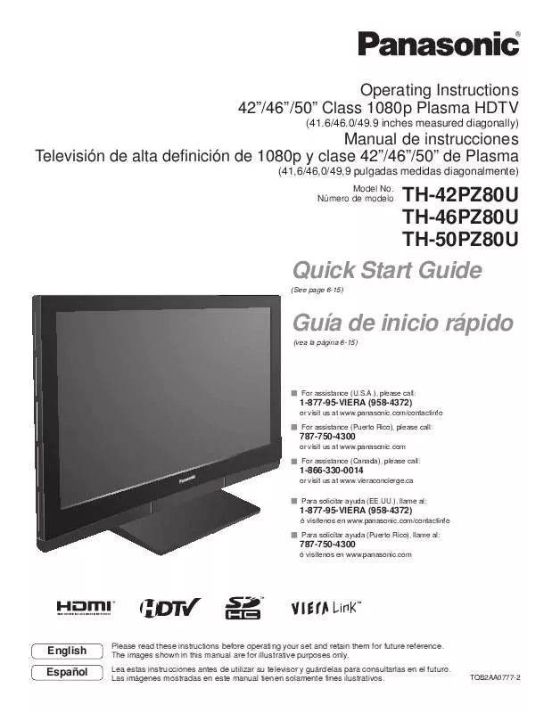 Mode d'emploi PANASONIC TH-42PZ80U