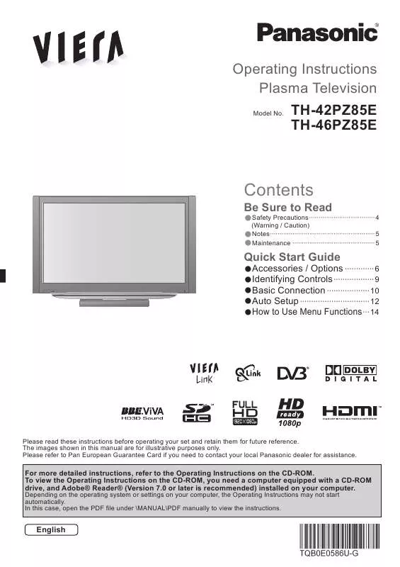 Mode d'emploi PANASONIC TH-42PZ85E