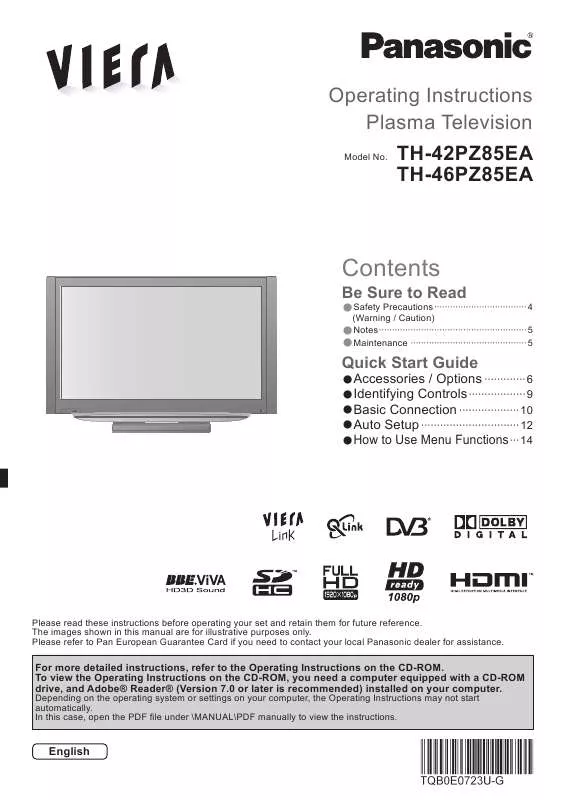 Mode d'emploi PANASONIC TH-42PZ85EA