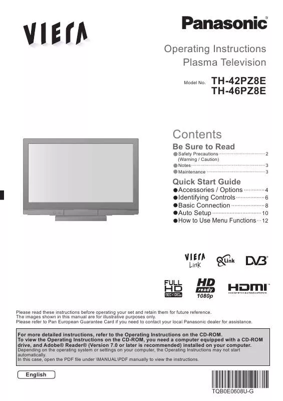 Mode d'emploi PANASONIC TH-42PZ8E