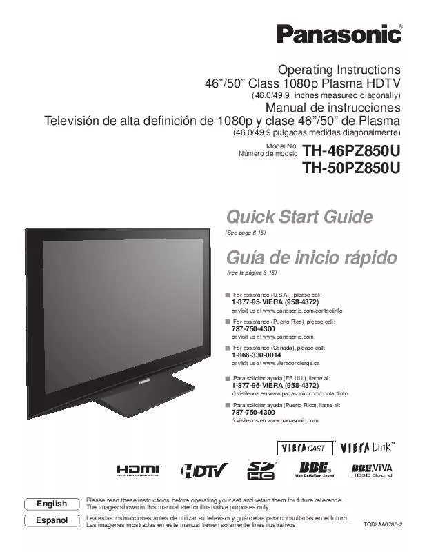 Mode d'emploi PANASONIC TH-46PZ850U