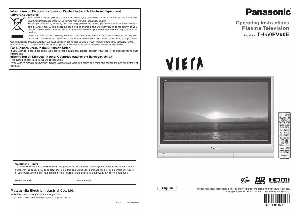 Mode d'emploi PANASONIC TH-50PV60E