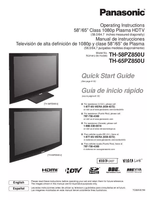 Mode d'emploi PANASONIC TH-58PZ850U