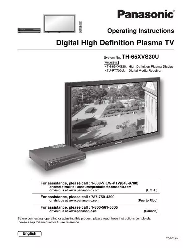 Mode d'emploi PANASONIC TH-65XVS30