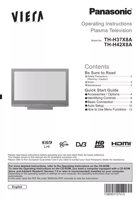 Mode d'emploi PANASONIC TH-H37X8A