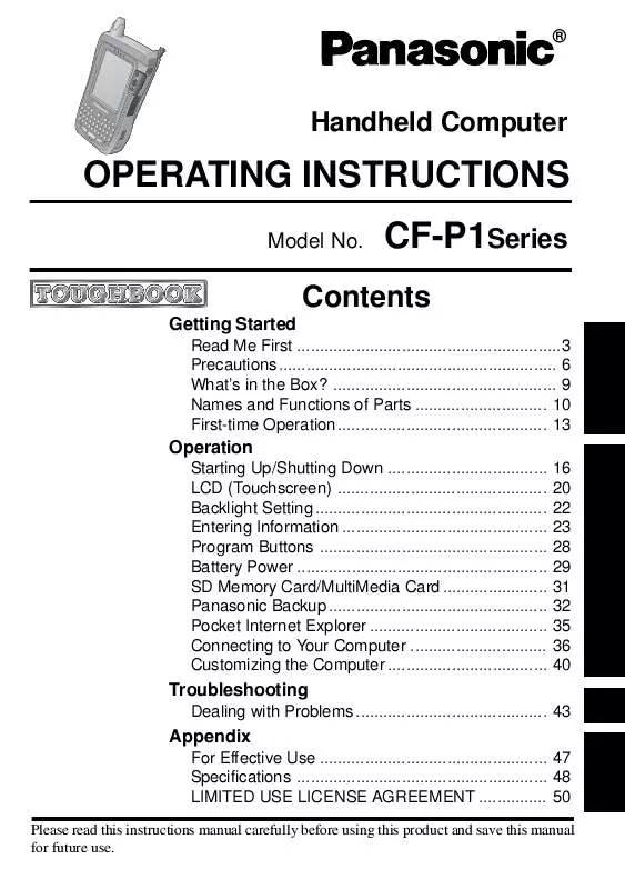 Mode d'emploi PANASONIC TOUGHBOOK CFP1P3