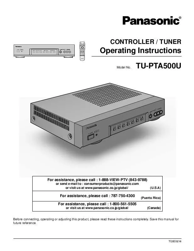 Mode d'emploi PANASONIC TU-PTA500U