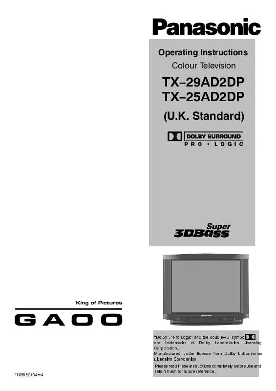 Mode d'emploi PANASONIC TX-25AD2DP