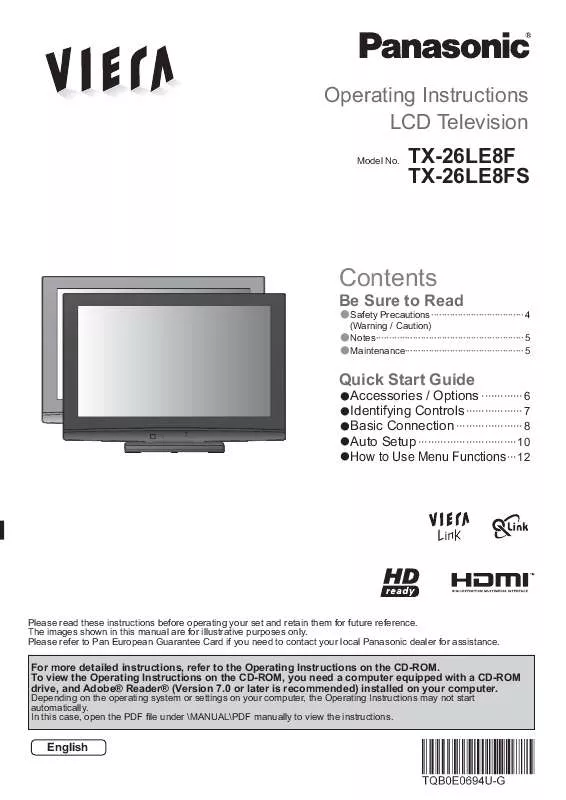 Mode d'emploi PANASONIC TX-26LE8F