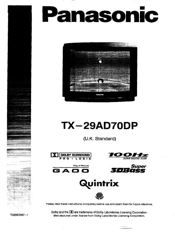 Mode d'emploi PANASONIC TX-29AD70DP