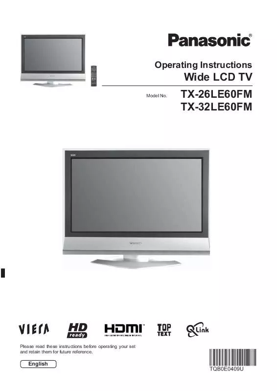 Mode d'emploi PANASONIC TX-32LE60FM