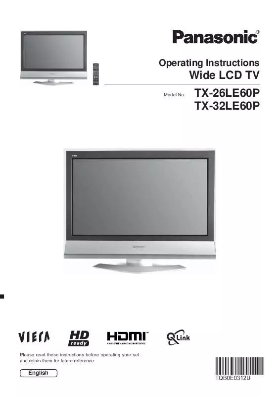 Mode d'emploi PANASONIC TX-32LE60P