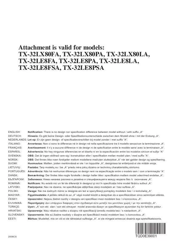 Mode d'emploi PANASONIC TX-32LE8PSA