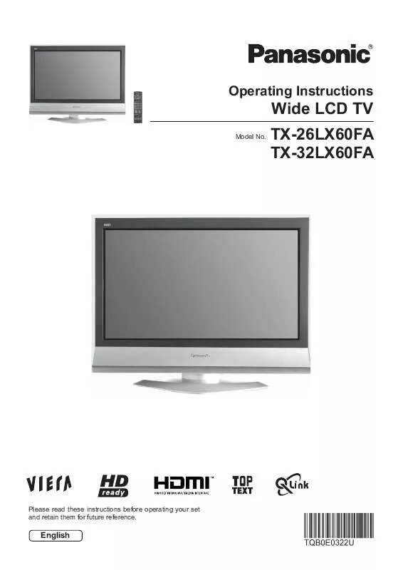 Mode d'emploi PANASONIC TX-32LX60FA