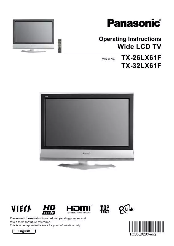 Mode d'emploi PANASONIC TX-32LX61F