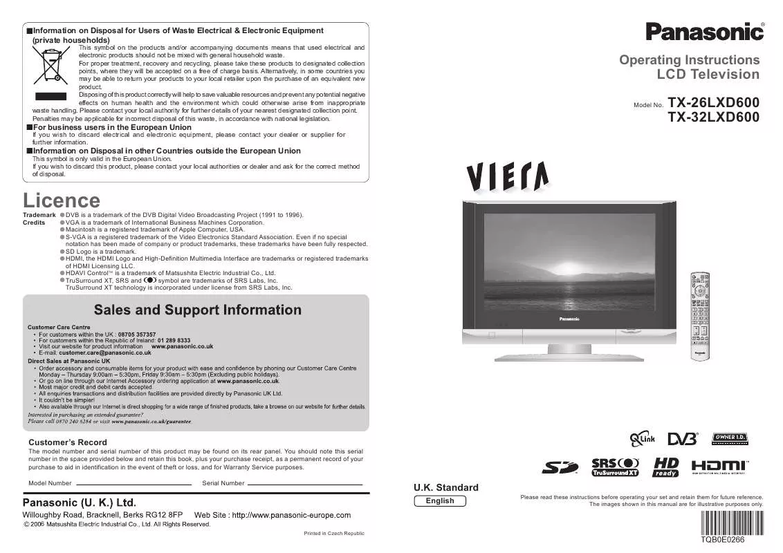 Mode d'emploi PANASONIC TX-32LXD600