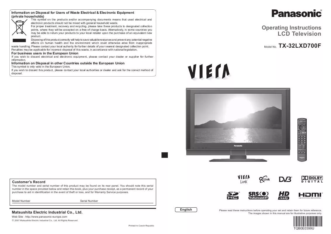 Mode d'emploi PANASONIC TX-32LXD700F