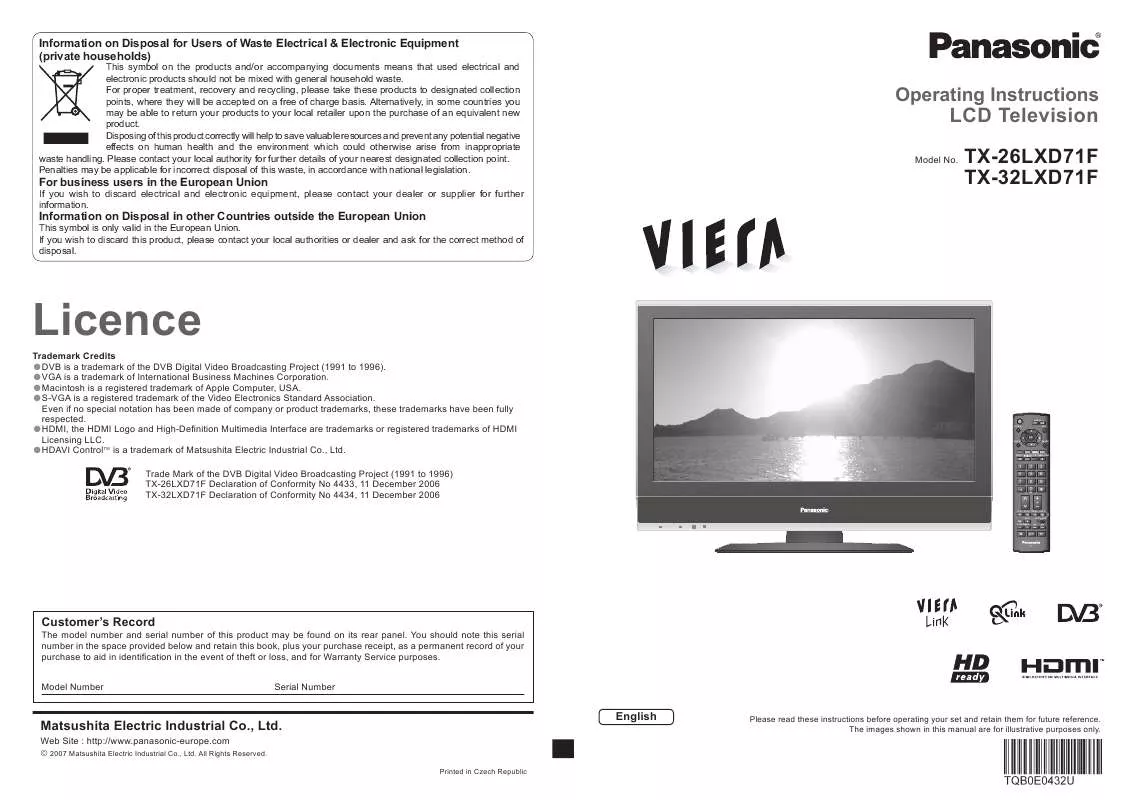 Mode d'emploi PANASONIC TX-32LXD71F