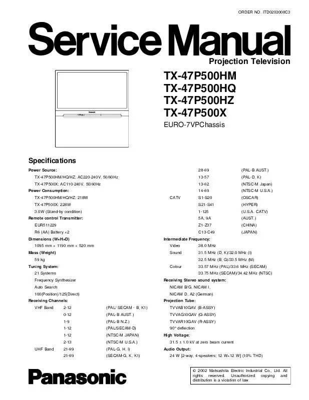 Mode d'emploi PANASONIC TX-47P500H