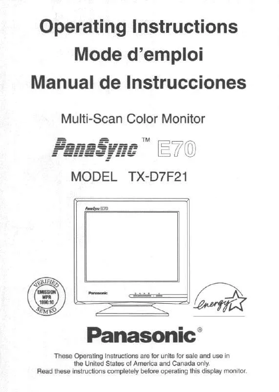 Mode d'emploi PANASONIC TX-D7F21M