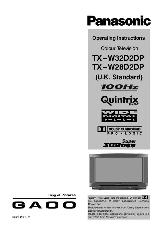 Mode d'emploi PANASONIC TX-W32D2DP