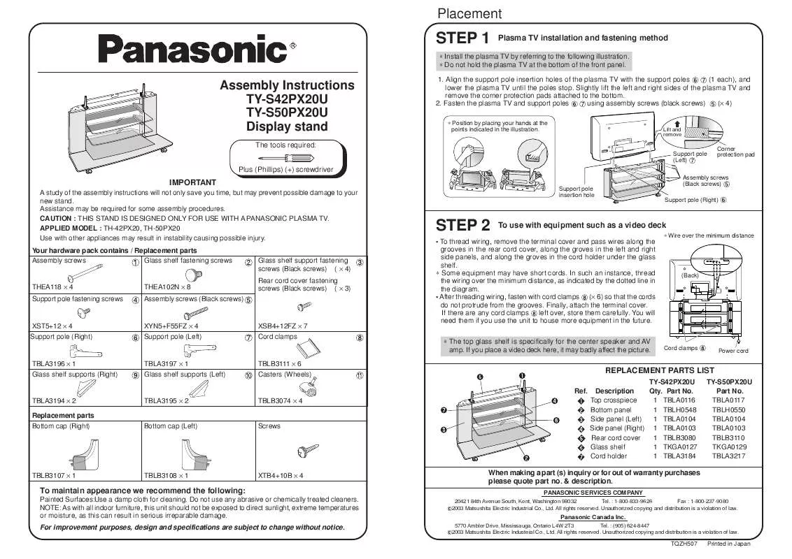 Mode d'emploi PANASONIC TY-50PX20U