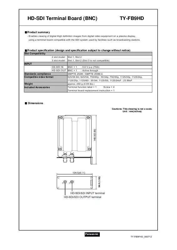 Mode d'emploi PANASONIC TY-FB9HD