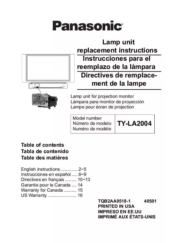 Mode d'emploi PANASONIC TY-LA2004