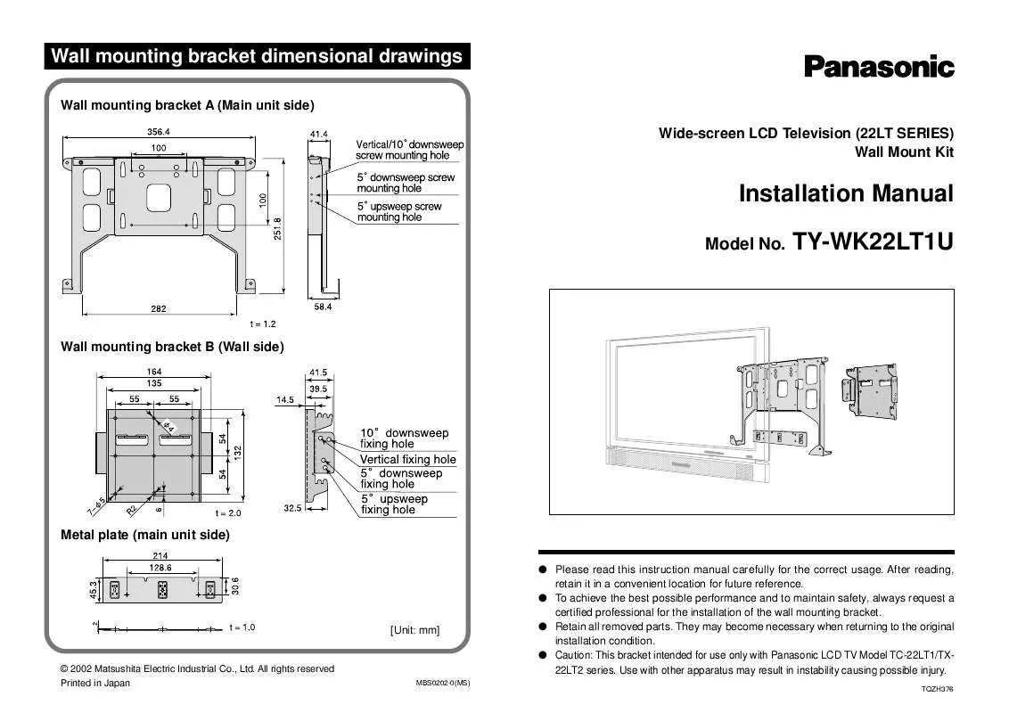 Mode d'emploi PANASONIC TY-WK22LT1U