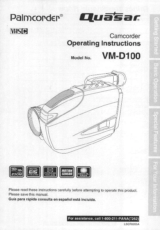 Mode d'emploi PANASONIC VMD100