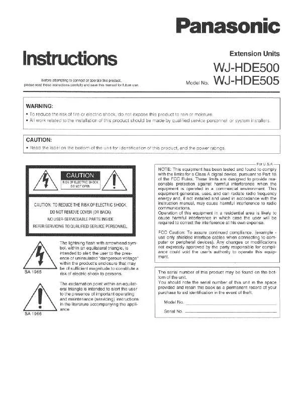 Mode d'emploi PANASONIC WJ-HDE500