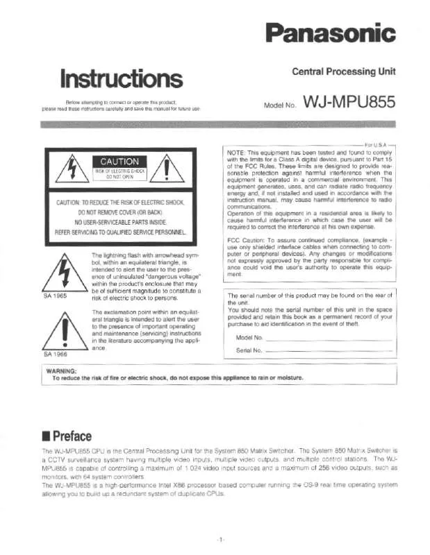 Mode d'emploi PANASONIC WJ-MPU855