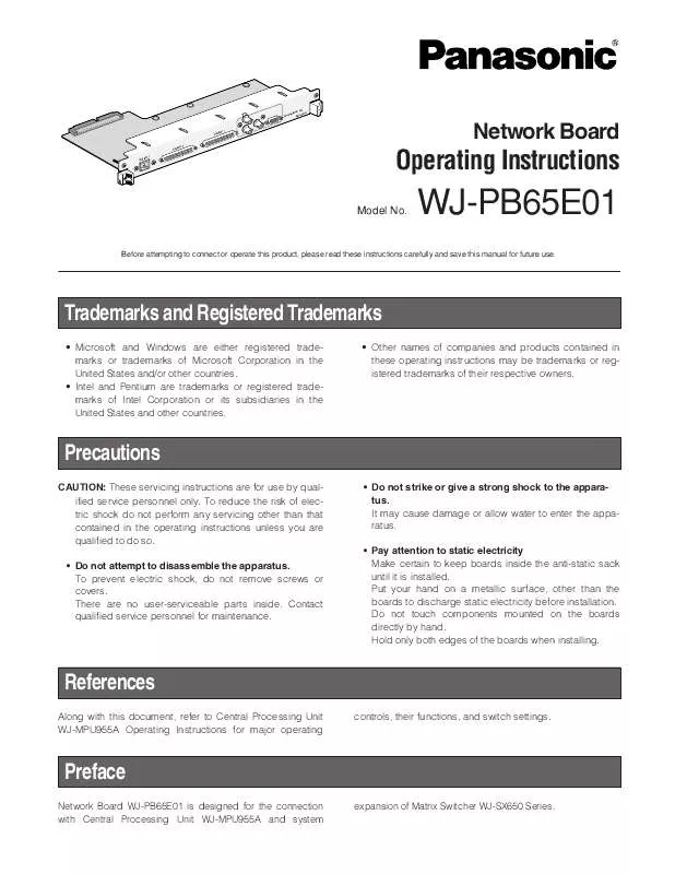 Mode d'emploi PANASONIC WJ-PB65E01