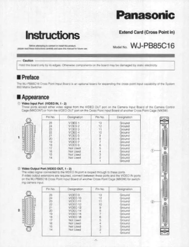 Mode d'emploi PANASONIC WJ-PB85C16